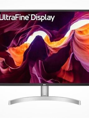 LG White Monitor with Silver Curved Stand
